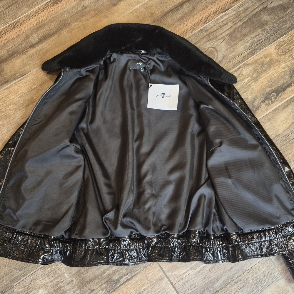 7 For All Mankind Genuine Patent Leather Full-Zip Fur Collar Jacket, S, $695 - Picture 14 of 15